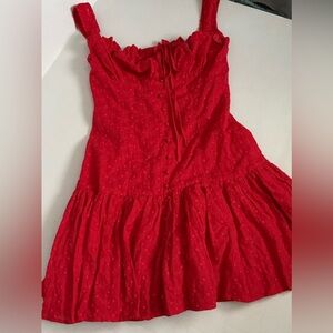 Fashion Nova Red Short Milkmaid Eyelet Dress